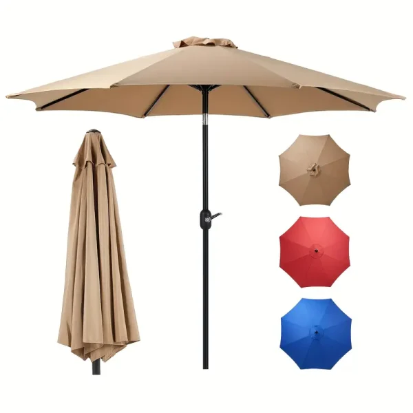 9ft Outdoor Umbrella, Patio Table Umbrella with Push Button Tilt and Crank, Pool Beach Patio Umbrella for Commercial and Residential Use with 8 Sturdy Ribs