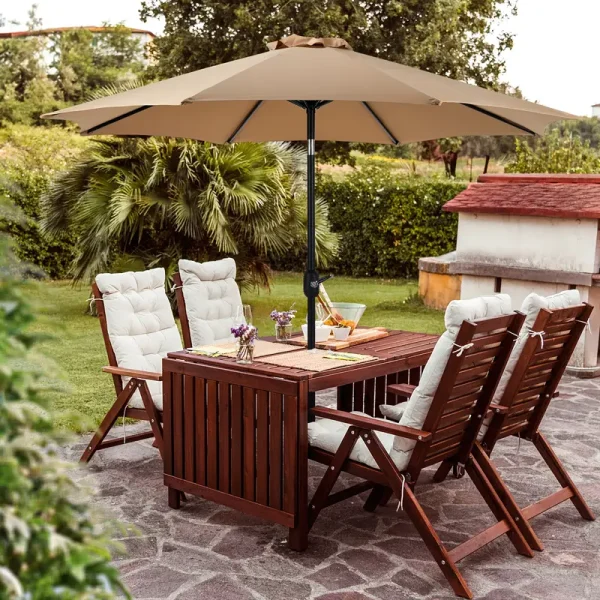 9ft Outdoor Umbrella, Patio Table Umbrella with Push Button Tilt and Crank, Pool Beach Patio Umbrella for Commercial and Residential Use with 8 Sturdy Ribs - Image 5