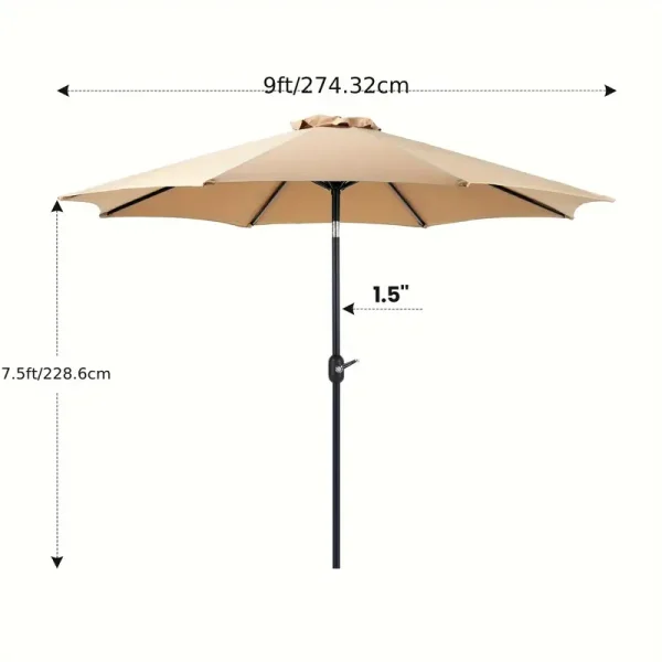 9ft Outdoor Umbrella, Patio Table Umbrella with Push Button Tilt and Crank, Pool Beach Patio Umbrella for Commercial and Residential Use with 8 Sturdy Ribs - Image 8