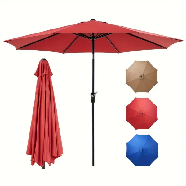 9ft Outdoor Umbrella, Patio Table Umbrella with Push Button Tilt and Crank, Pool Beach Patio Umbrella for Commercial and Residential Use with 8 Sturdy Ribs - Image 9