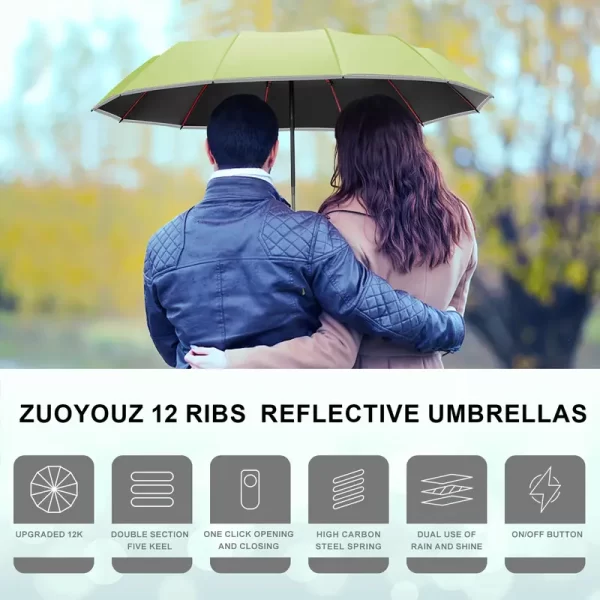 Folding umbrella, upgraded 12 ribs (3 ribs + 2 ribs) automatic opening/closing windproof umbrella portable large umbrella for men and women - Image 2