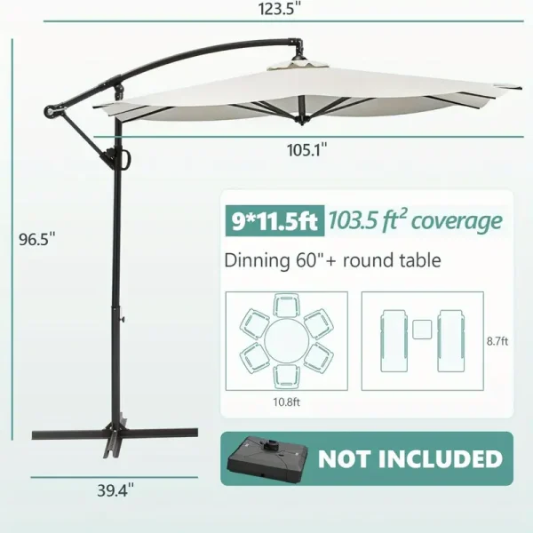 9' x 11.5' Patio Umbrella with Tilt Adjustment, Offset Hanging Market Polyester Curtain for Backyard, Poolside and Lawn - Image 2