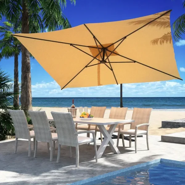 9' x 11.5' Patio Umbrella with Tilt Adjustment, Offset Hanging Market Polyester Curtain for Backyard, Poolside and Lawn - Image 5