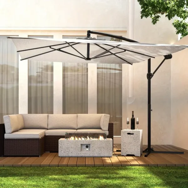 9' x 11.5' Patio Umbrella with Tilt Adjustment, Offset Hanging Market Polyester Curtain for Backyard, Poolside and Lawn - Image 4