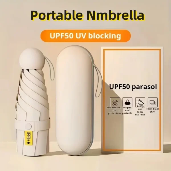 Capsule box pocket umbrella, UV protection, suitable for sunny and rainy days, portable, lightweight and compact - Image 2