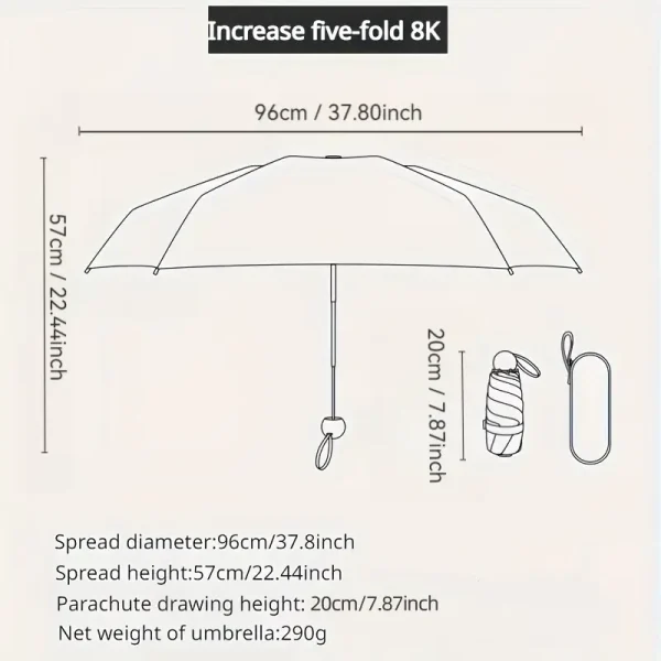 Capsule box pocket umbrella, UV protection, suitable for sunny and rainy days, portable, lightweight and compact - Image 3