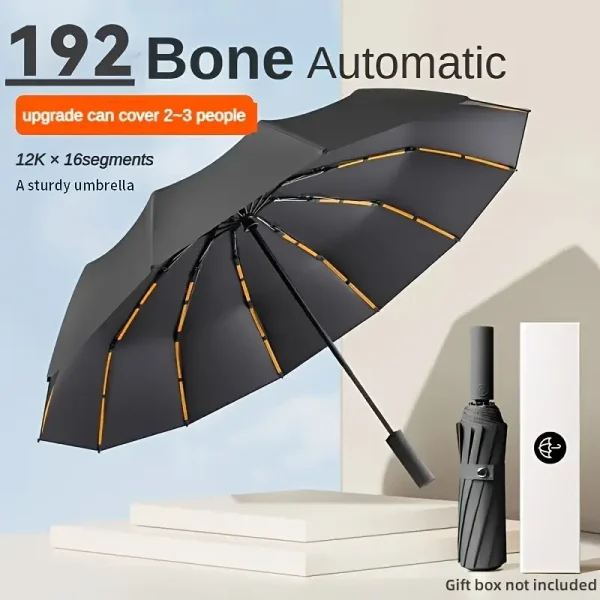 Black high-end business umbrella, extra large size windproof 192 ribs, automatic opening and closing sun and rain umbrella