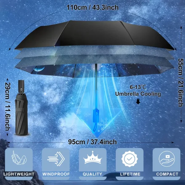 Folding umbrella, sky series printed simple cosmic stars, thickened automatic anti-ultraviolet umbrella, reinforced umbrella frame - Image 3