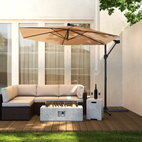 9' x 11.5' Patio Umbrella with Tilt Adjustment, Offset Hanging Market Polyester Curtain for Backyard, Poolside and Lawn - Image 7