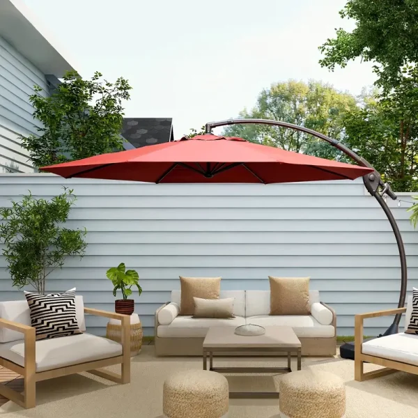 12' Deluxe Curved Cantilever Patio Sunbrella Umbrella - Offset Hanging Umbrella with 360° Swivel, Waterproof Canopy and Sturdy Base for Patios, Pools, Gardens, Backyards and Deck - Perfect for Outdoor Shade and Relaxation - Image 2