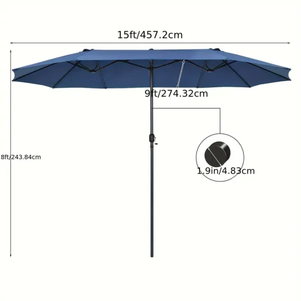 15 foot terrace double-sided umbrella, outdoor garden market umbrella with crank, sun umbrella, navy blue - Image 6