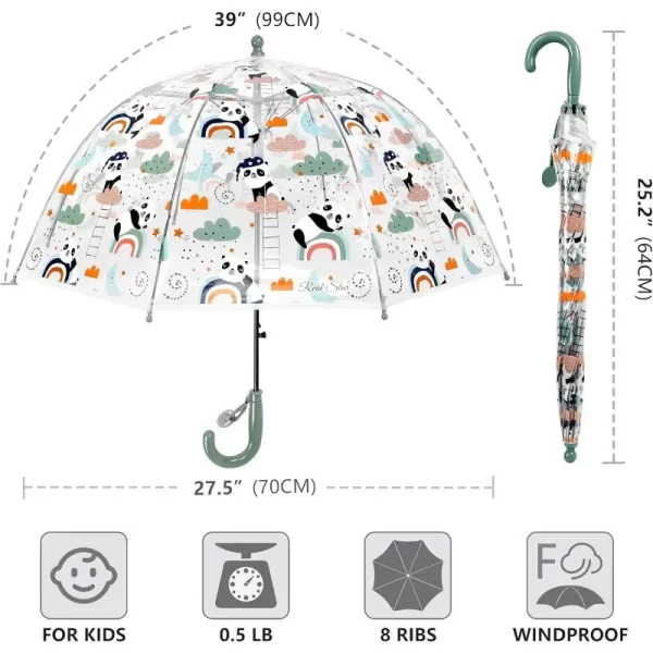 Youth Clear Bubble Umbrella - Windproof Safety Dome, 39" Canopy, Automatic Opening, Lightweight and Cute Design for Boys and Girls, Clear PVC with Playful Cartoon Animals and Raindrops - Image 7