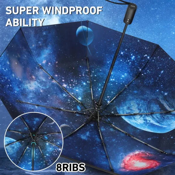 Folding umbrella, sky series printed simple cosmic stars, thickened automatic anti-ultraviolet umbrella, reinforced umbrella frame