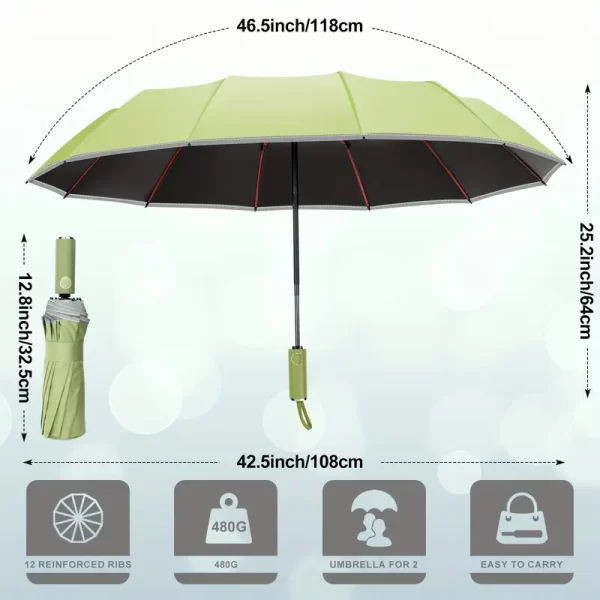 Folding umbrella, upgraded 12 ribs (3 ribs + 2 ribs) automatic opening/closing windproof umbrella portable large umbrella for men and women - Image 3