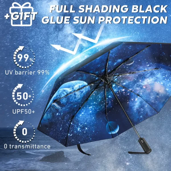 Folding umbrella, sky series printed simple cosmic stars, thickened automatic anti-ultraviolet umbrella, reinforced umbrella frame - Image 2