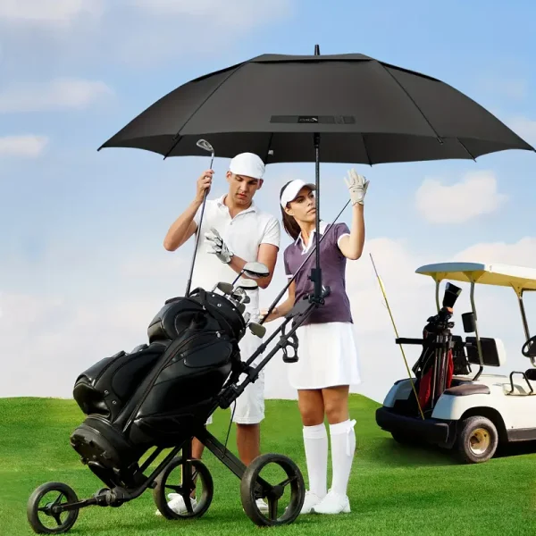 Classic Black Golf Umbrella - Large 8-rib windproof and waterproof manual umbrella for rain and sun protection with carbon fiber handle, fiberglass frame, impact-resistant cloth with vinyl coating for men and women - Perfect for Valentine's Day, Easter, Independence Day, Ramadan and Christmas