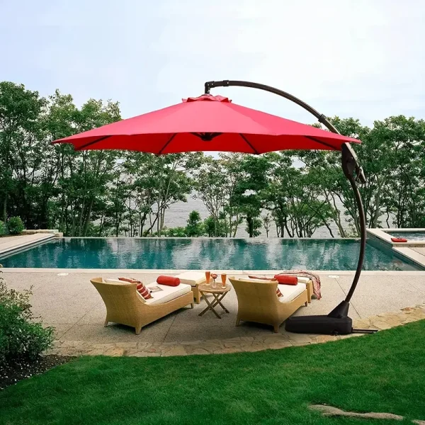 12' Deluxe Curved Cantilever Patio Sunbrella Umbrella - Offset Hanging Umbrella with 360° Swivel, Waterproof Canopy and Sturdy Base for Patios, Pools, Gardens, Backyards and Deck - Perfect for Outdoor Shade and Relaxation