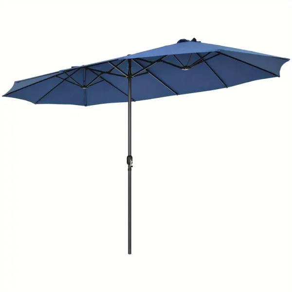 15 foot terrace double-sided umbrella, outdoor garden market umbrella with crank, sun umbrella, navy blue - Image 5