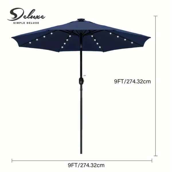 Simple and luxurious 9-foot sun umbrella with 32 LED lighting, courtyard umbrella table, market umbrella with button tilt/crank, outdoor umbrella suitable for gardens, decks, backyards, and pools, dark blue/brown/red (Copy) - Image 4