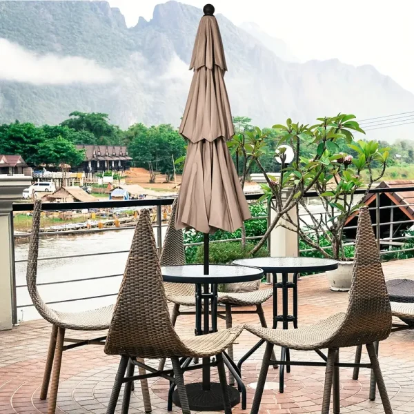 Deluxe Beige 10' x 8' 3-Tier Patio Market Umbrella with Dual Exhaust - Waterproof Aluminum and Polyester, Easy Crank Tilt Adjustment, Tool-Free Assembly - Perfect for Outdoor Dining and Poolside Relaxation, Umbrella Outdoor Patio - Image 2