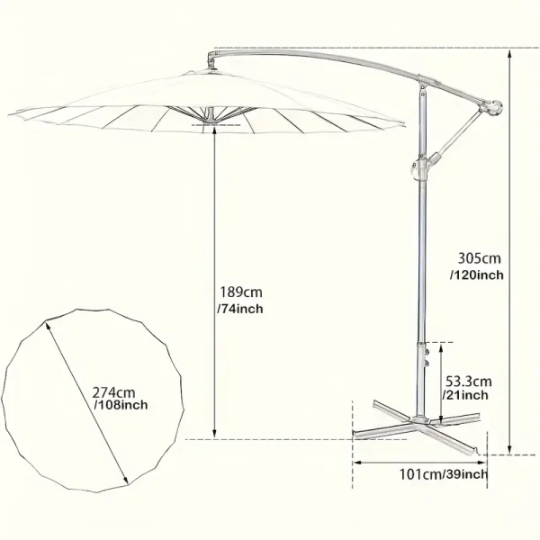 9-foot offset suspended market terrace sunshade with easy tilt adjustment function, suitable for backyard, poolside, lawn and garden, red (Copy) - Image 3