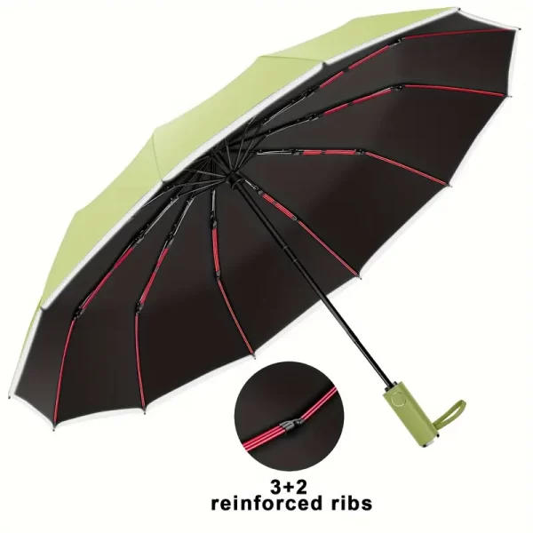 Folding umbrella, upgraded 12 ribs (3 ribs + 2 ribs) automatic opening/closing windproof umbrella portable large umbrella for men and women