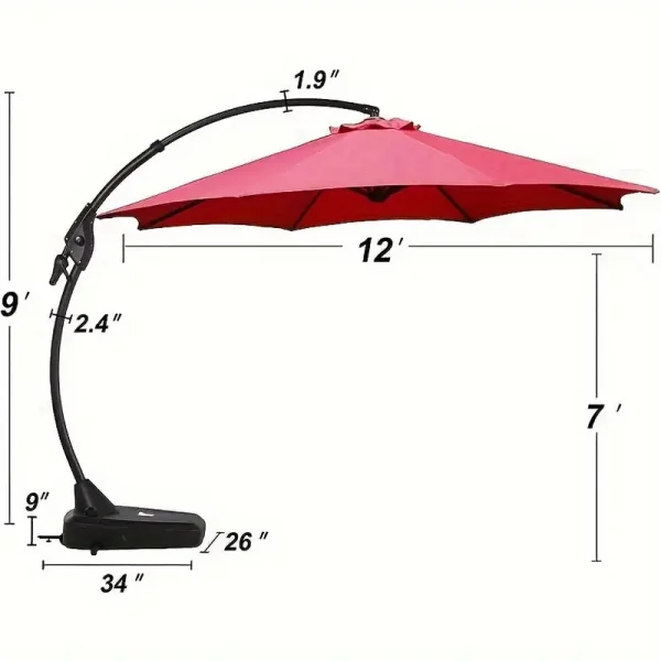 12' Deluxe Curved Cantilever Patio Sunbrella Umbrella - Offset Hanging Umbrella with 360° Swivel, Waterproof Canopy and Sturdy Base for Patios, Pools, Gardens, Backyards and Deck - Perfect for Outdoor Shade and Relaxation - Image 3