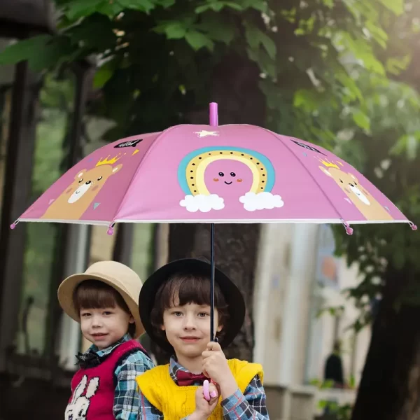 Youth Windproof Umbrella - Cute rainbow and cloud design, UV protection, lightweight and portable for travel, durable 8-bar frame, manual opening, waterproof fabric - Image 2