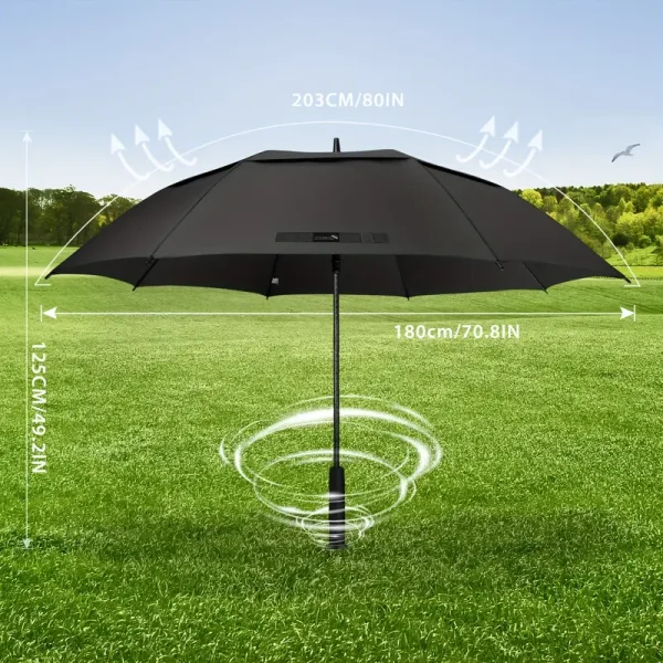 Classic Black Golf Umbrella - Large 8-rib windproof and waterproof manual umbrella for rain and sun protection with carbon fiber handle, fiberglass frame, impact-resistant cloth with vinyl coating for men and women - Perfect for Valentine's Day, Easter, Independence Day, Ramadan and Christmas - Image 2