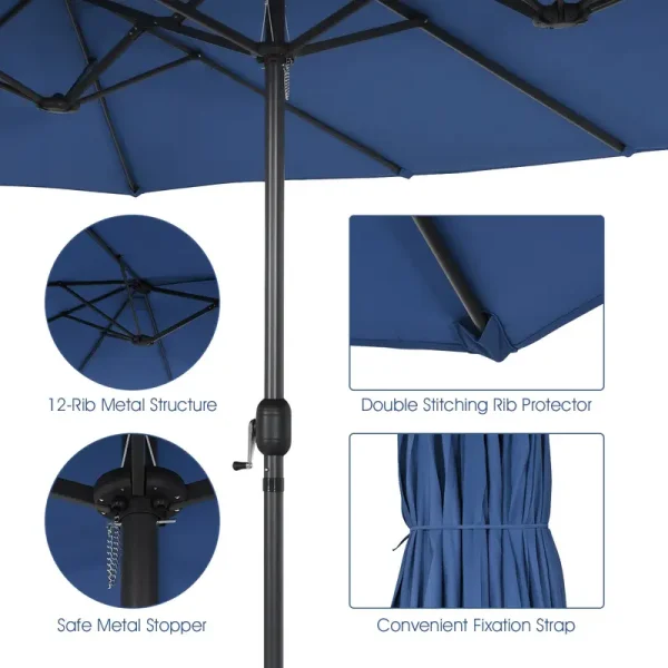 15 foot terrace double-sided umbrella, outdoor garden market umbrella with crank, sun umbrella, navy blue - Image 4