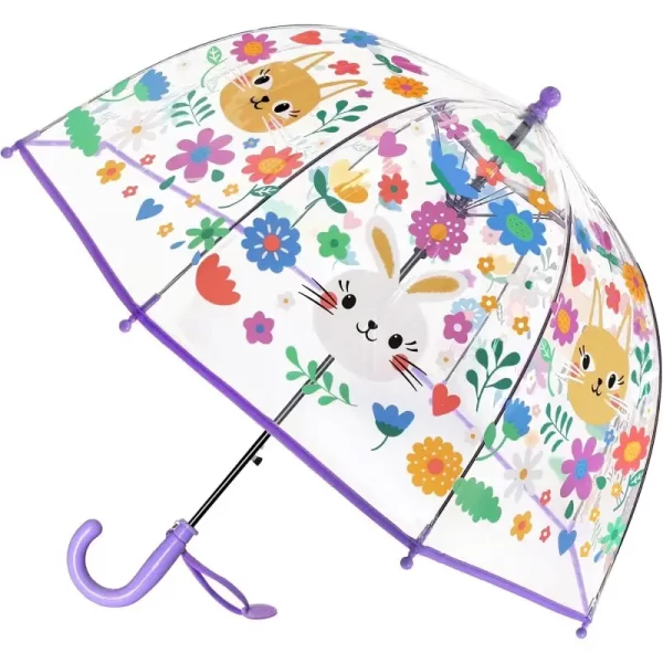 Youth Clear Bubble Umbrella - Windproof Safety Dome, 39" Canopy, Automatic Opening, Lightweight and Cute Design for Boys and Girls, Clear PVC with Playful Cartoon Animals and Raindrops - Image 5